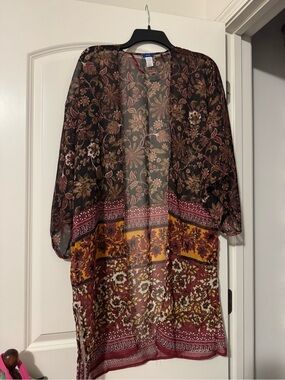Apt. 9 Sheer Floral Kimono in Black, Burgundy & Mustard